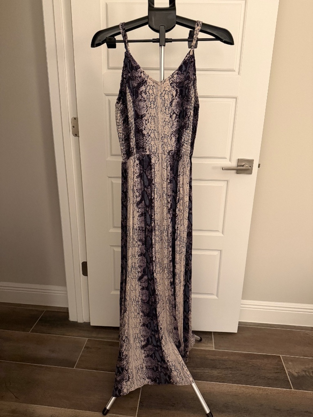 Snake Print Maxi Dress in Beige, Black and Blue